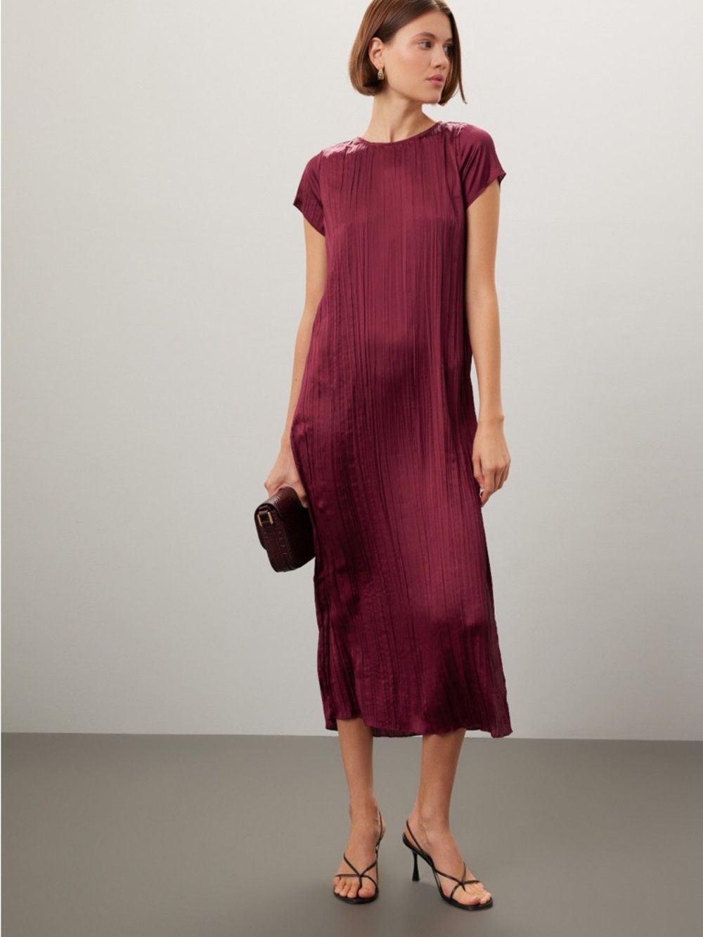 Madewell Burgundy Pleated Midi Dress